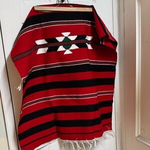 2 Red and Black Striped Blanket with Geometric Design set small is 27x42 & 80x42
